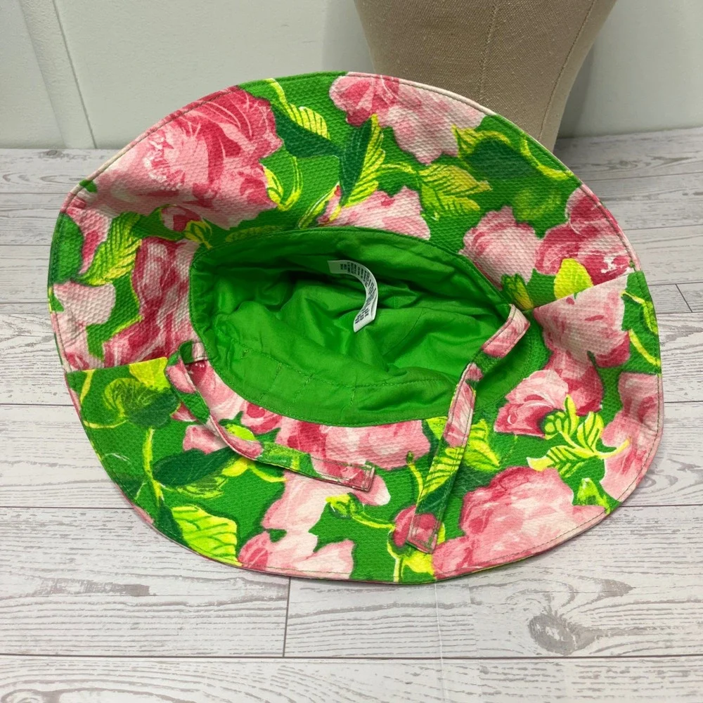 Janie and Jack Girls Pink Green Floral Bow Sun Hat 12-24 Months Cotton